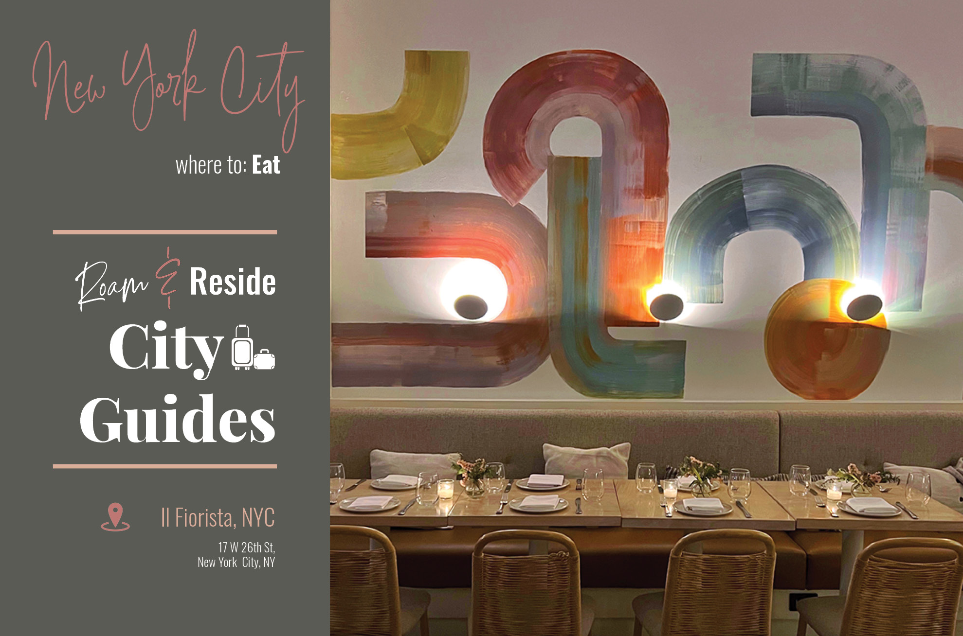 New York City Guide - Where to Eat - Il Fiorista, New York City. Restaurant banquette with floral gastronomy.