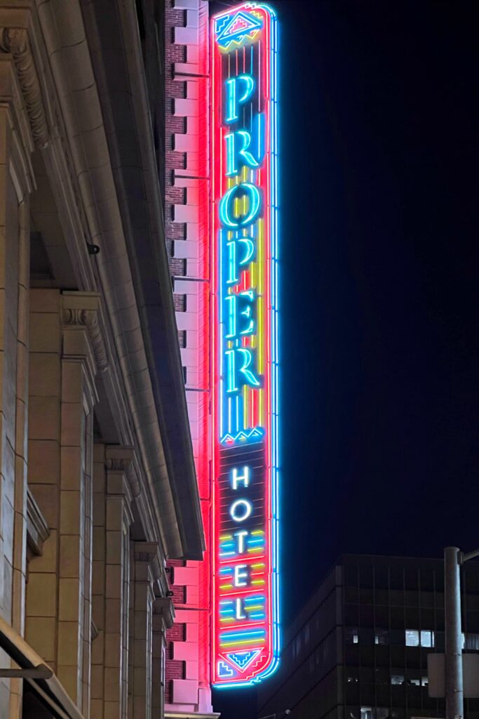 Luxury hotel in dowtown Los Angeles - Neon Signage at night for the Proper Hotel