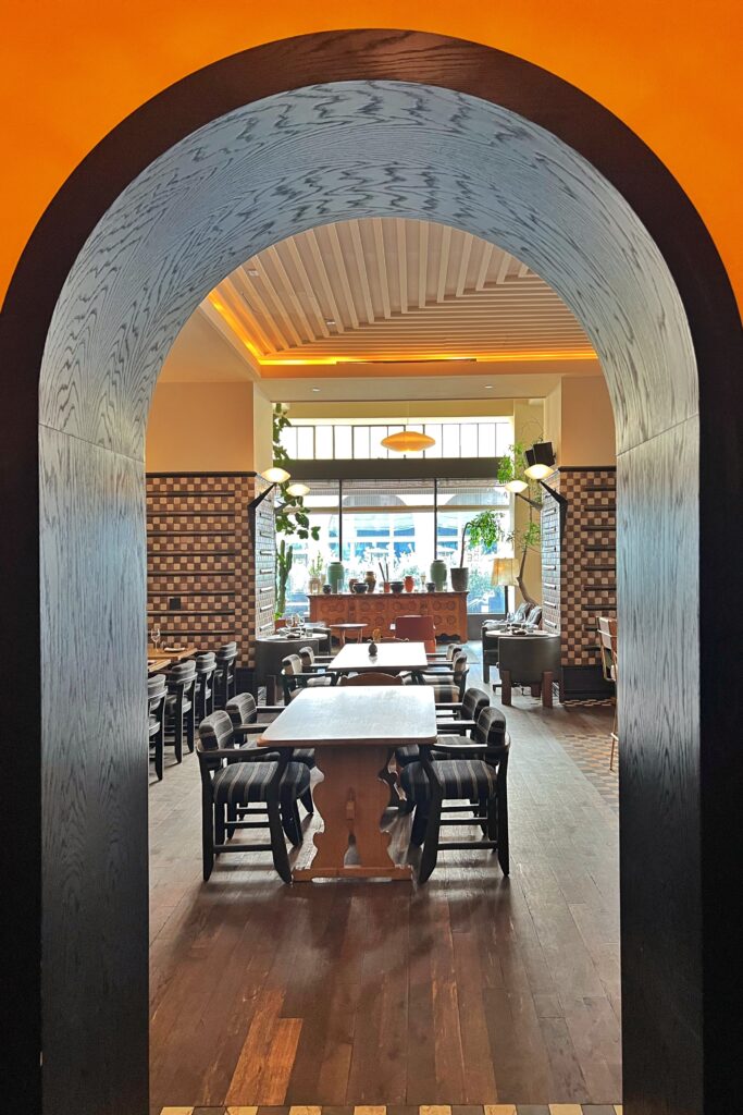 Luxury hotel in dowtown Los Angeles - Arched portal looking into the Caldo Verde restaurant at the Proper Hotel.