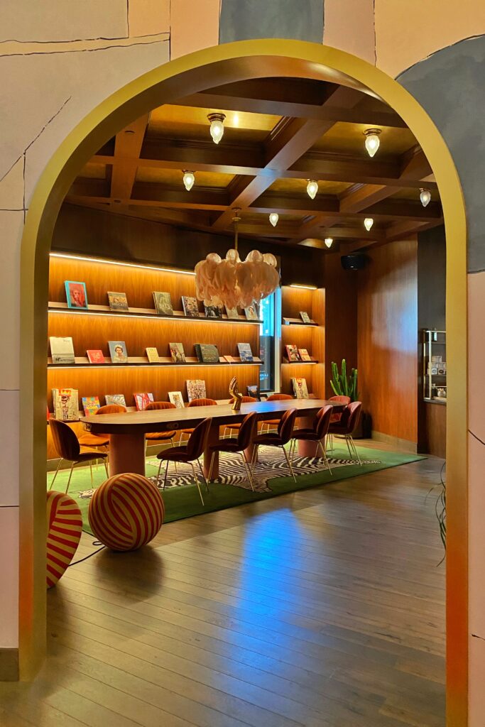 Archway to the Funny Library coffee shop at the Virgin Hotel in Dallas, Texas.