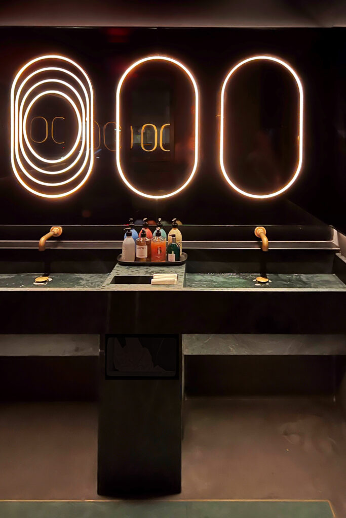 The handwash station inside Coqodaq restaurant, one of New York City's most aesthetic spaces.