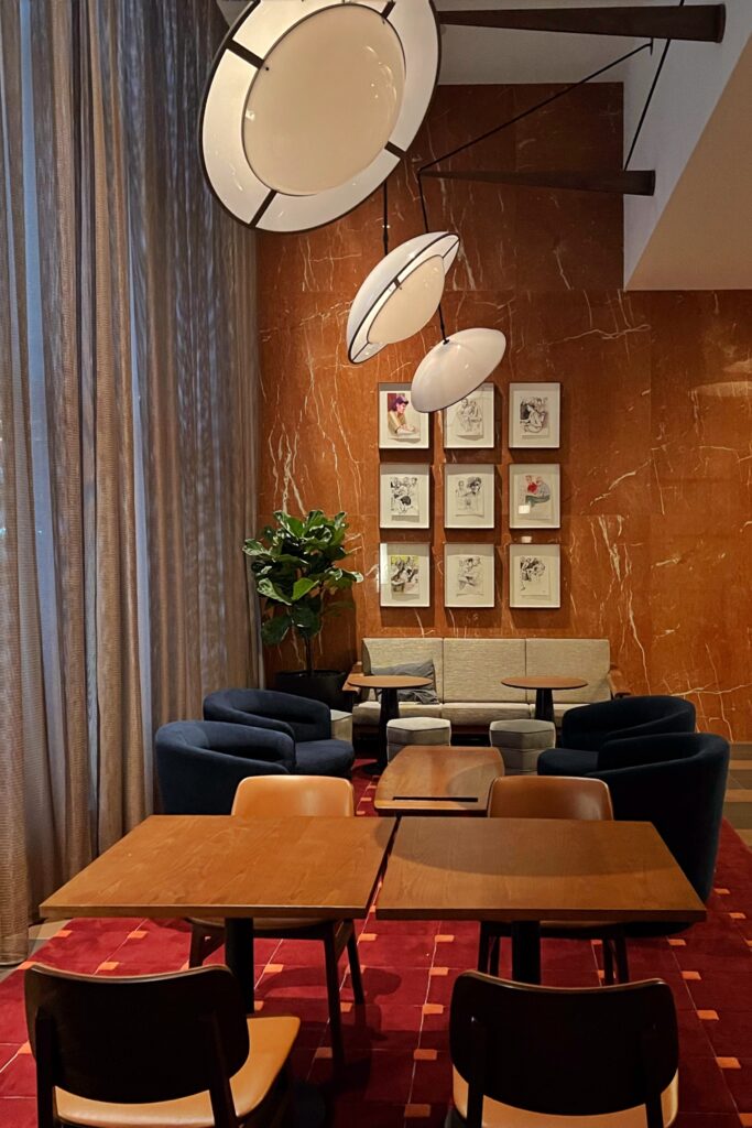 Lounge area of the Romer Hotel, one of New York City's most aesthetic spaces.