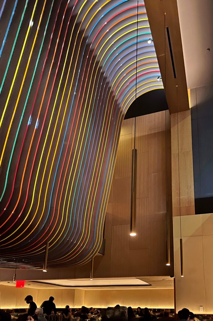 The rainbow-colored fins - a dramatic architectural feature inside Restaurant 53, one of New York City's most aesthetic spaces.