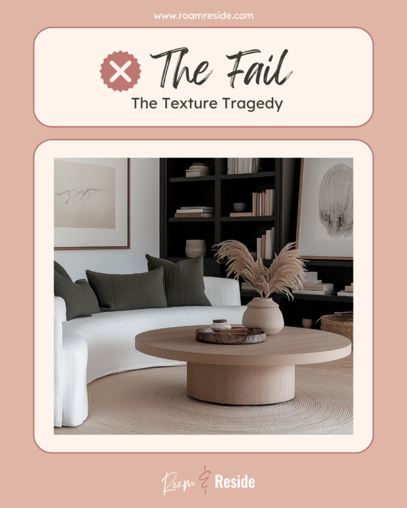 Throw pillow styling tips - The Fail - The texture tragedy: All of the throw pillows on the sofa are lacking texture and pattern and are boring and matching.